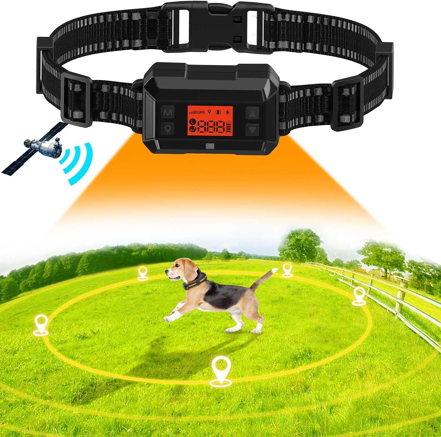 Draadloze GPS Hondenomheining voor buiten met Halsband | IPX7 Waterdicht | Radius 30-999m | Oplaadbaar | Zwart