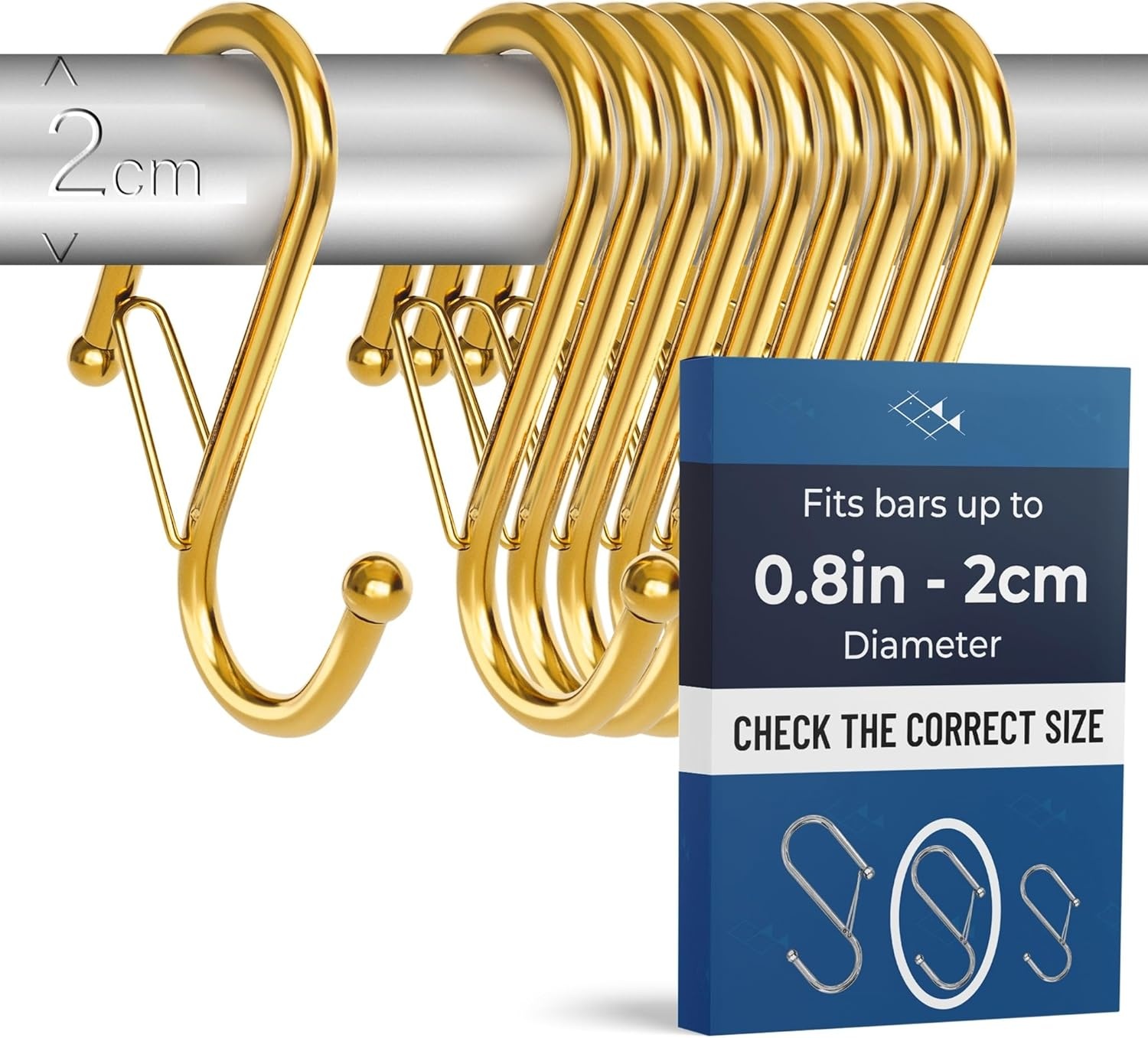 6x Grote S-haken met veiligheidssluiting – metalen ophanghaken voor dikke stangen tot 3 cm – S-vorm haak voor douchegordijn, tuinrek en camping – Zwart