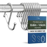 6x Grote S-haken met veiligheidssluiting – metalen ophanghaken voor dikke stangen tot 3 cm – S-vorm haak voor douchegordijn, tuinrek en camping – Zwart