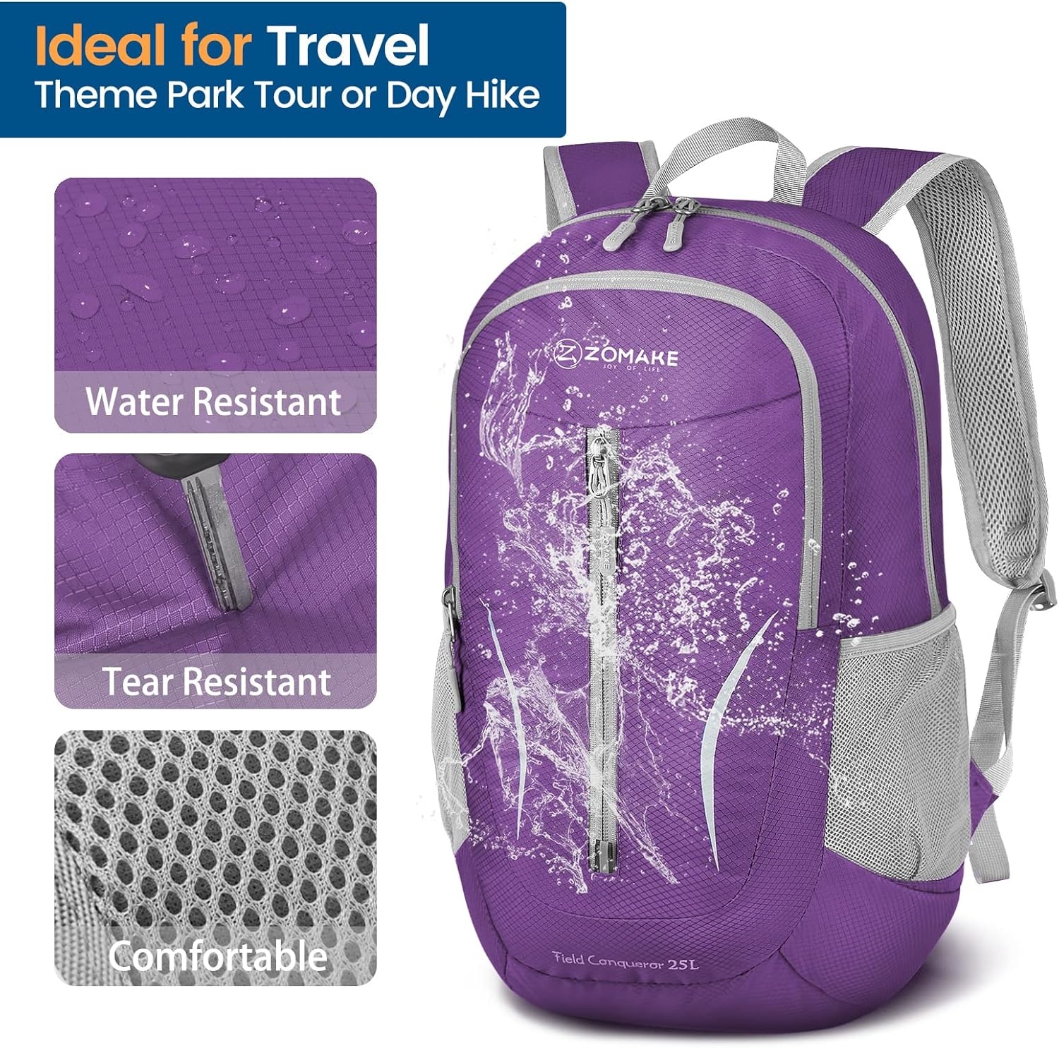 ZOMAKE Ultra Lichtgewicht Opvouwbare Rugzak 25L,Kleine Rugzak Waterdichte Wandelrugzak,Pakbare Rugzak voor Dames En Heren,Outdoor Wandelen Camping Wandelen Reizen