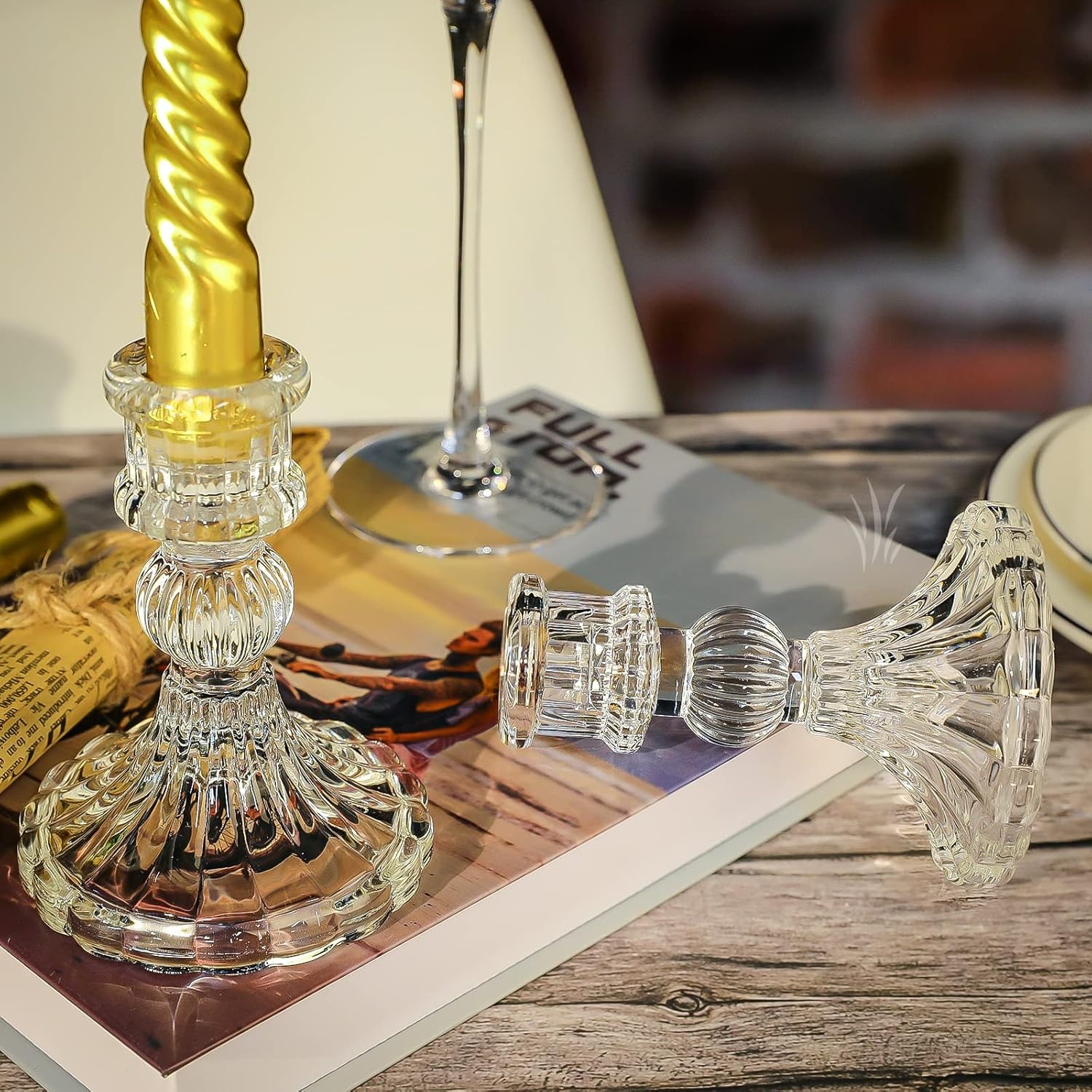 Heldere glazen kandelaarhouders, 8 stuks set bevat taps toelopende kandelaars en streep kandelaars, twee stijlen voor formele evenementen, bruiloft, festival, kerk, feest en festivaldecoratie
