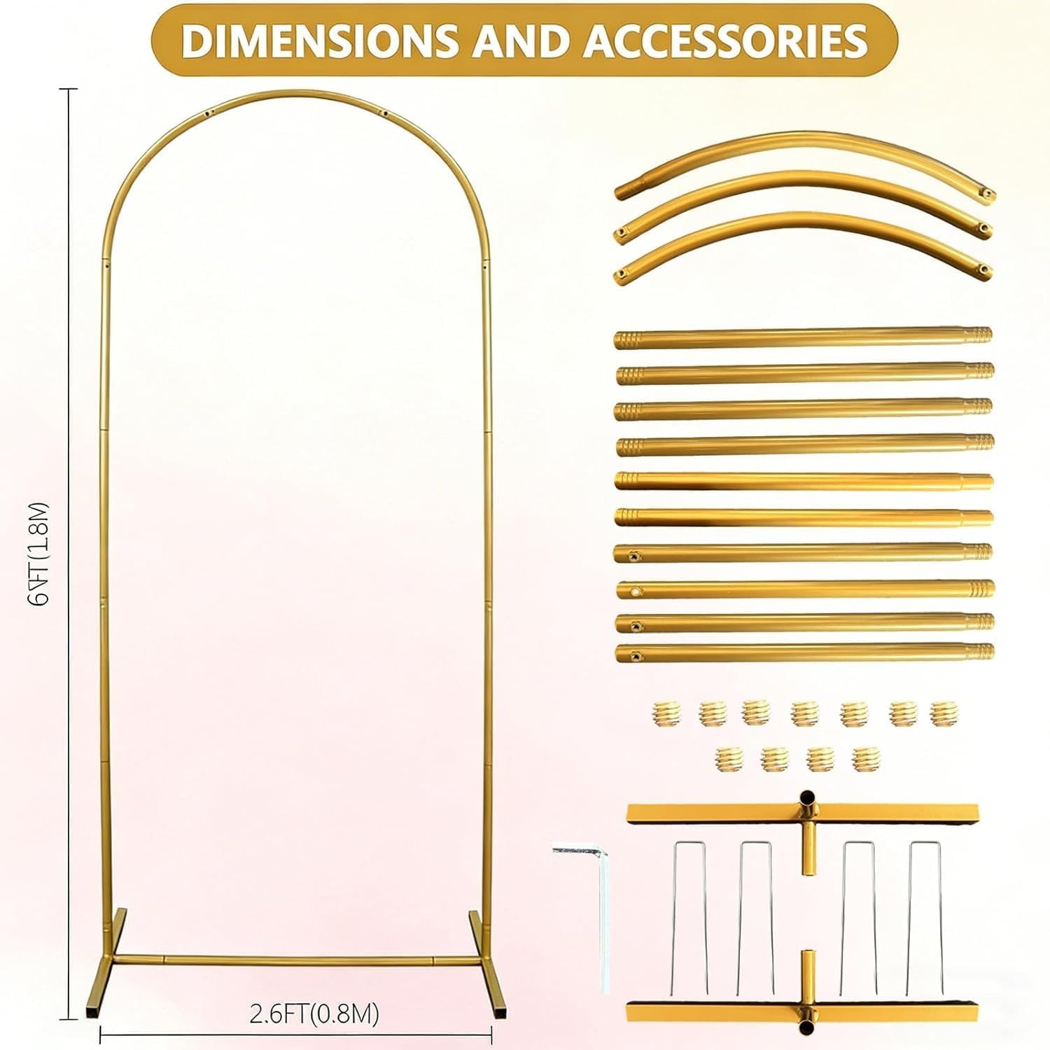 1,8 m bruiloftsboog - elegante bruiloftsboog voor ceremonie, perfect voor bruiloften, tuinfeesten en feesten