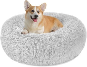 Hondenbed Kattenbed Fluffy Rond Gemaakt van Pluche - Donut Knuffelbaar Hondenkussen Hondenmand Wasbaar M/L/XL voor Kleine, Middelgrote en Grote Honden, Katten en Andere Huisdieren - Maat 60.00 x 60.00 x 20.00 cm (L x W x H)