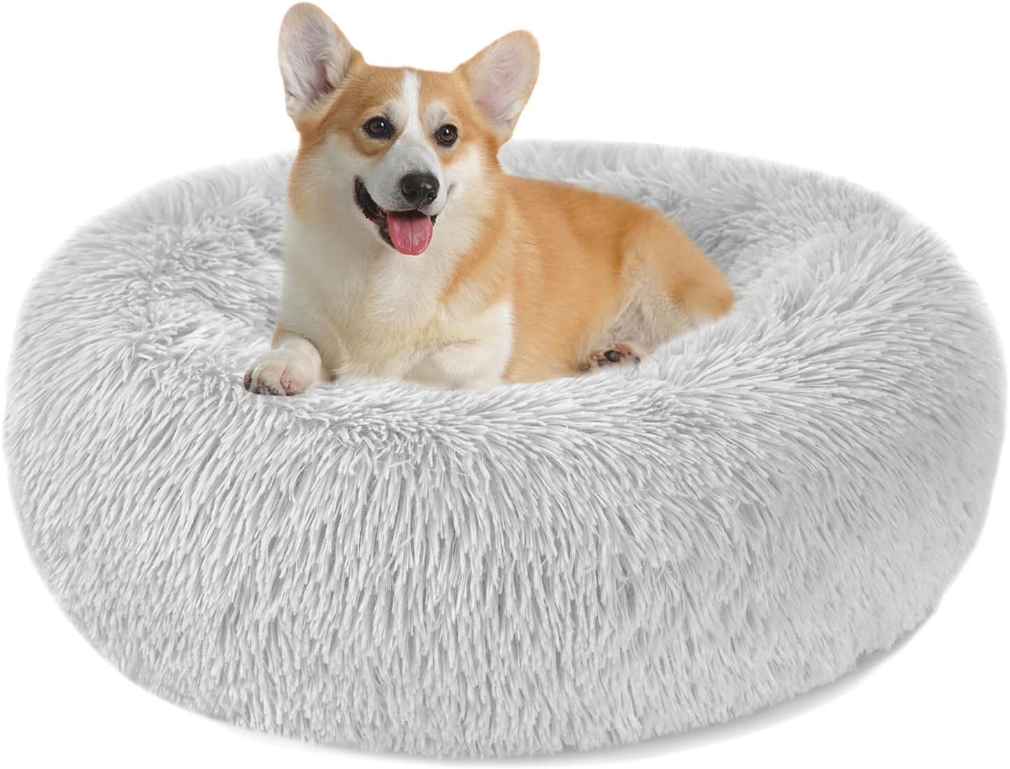 Hondenbed Kattenbed Fluffy Rond Gemaakt van Pluche - Donut Knuffelbaar Hondenkussen Hondenmand Wasbaar M/L/XL voor Kleine, Middelgrote en Grote Honden, Katten en Andere Huisdieren - Maat 60.00 x 60.00 x 20.00 cm (L x W x H)