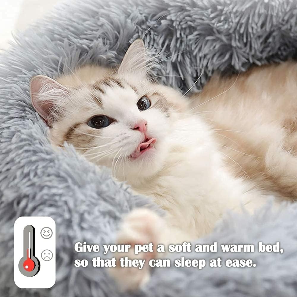Hondenbed Kattenbed Fluffy Rond Gemaakt van Pluche - Donut Knuffelbaar Hondenkussen Hondenmand Wasbaar M/L/XL voor Kleine, Middelgrote en Grote Honden, Katten en Andere Huisdieren - Maat 60.00 x 60.00 x 20.00 cm (L x W x H)