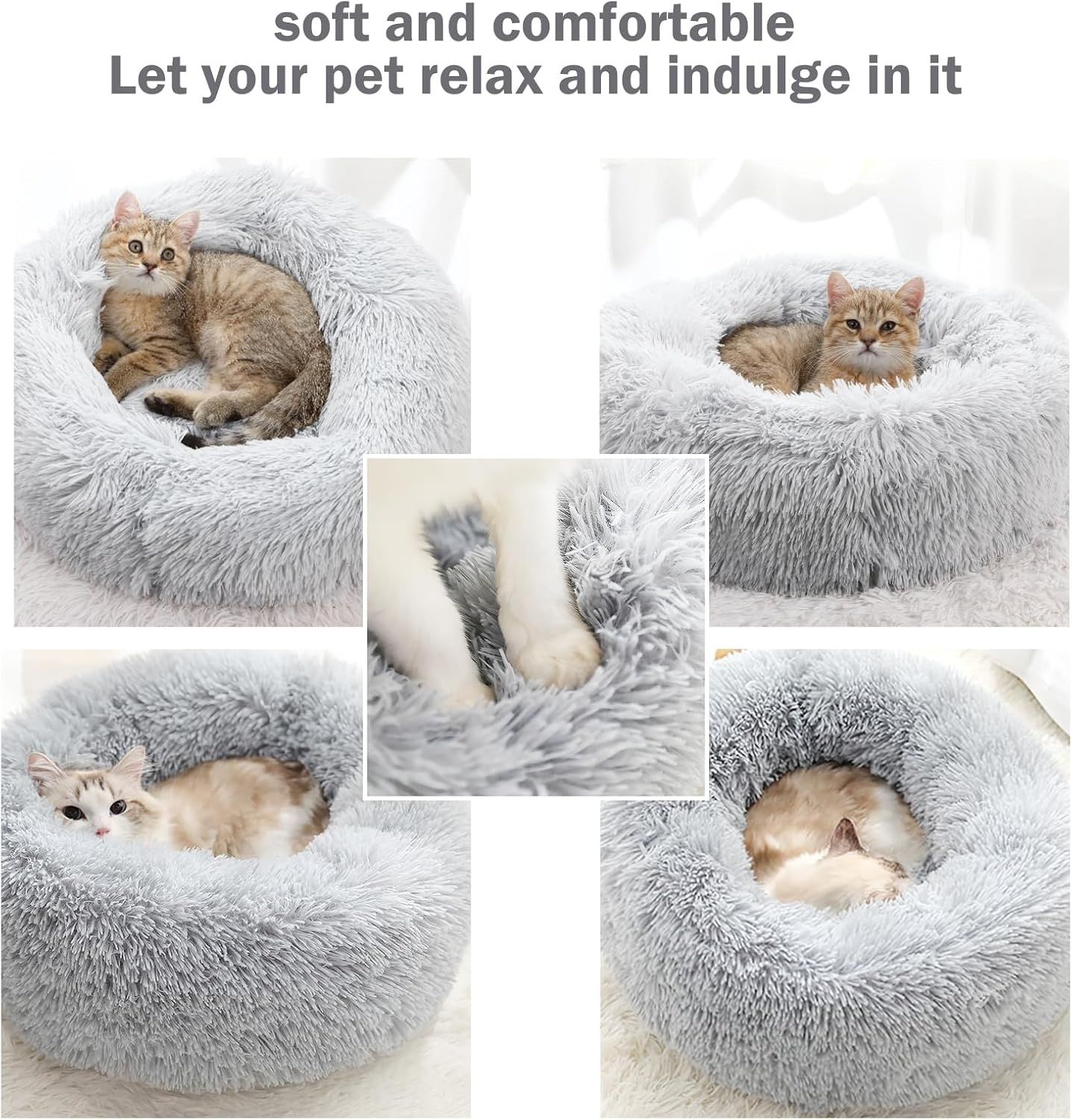 Hondenbed Kattenbed Fluffy Rond Gemaakt van Pluche - Donut Knuffelbaar Hondenkussen Hondenmand Wasbaar M/L/XL voor Kleine, Middelgrote en Grote Honden, Katten en Andere Huisdieren - Maat 60.00 x 60.00 x 20.00 cm (L x W x H)