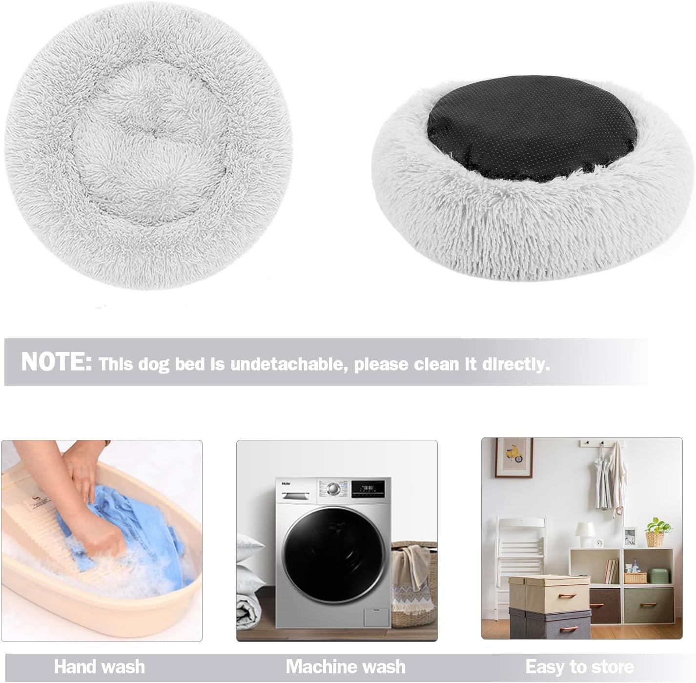 Hondenbed Kattenbed Fluffy Rond Gemaakt van Pluche - Donut Knuffelbaar Hondenkussen Hondenmand Wasbaar M/L/XL voor Kleine, Middelgrote en Grote Honden, Katten en Andere Huisdieren - Maat 60.00 x 60.00 x 20.00 cm (L x W x H)