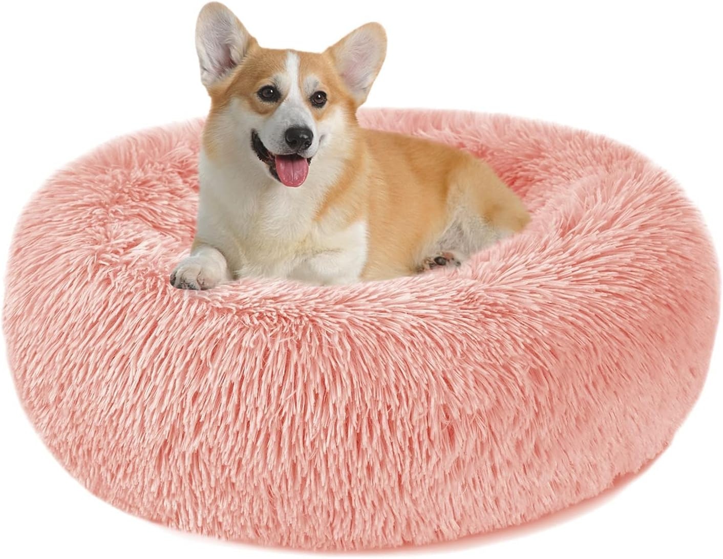 Hondenbed Kattenbed Fluffy Rond Gemaakt van Pluche - Donut Knuffelbaar Hondenkussen Hondenmand Wasbaar M/L/XL voor Kleine, Middelgrote en Grote Honden, Katten en Andere Huisdieren - Maat 60.00 x 60.00 x 20.00 cm (L x W x H)