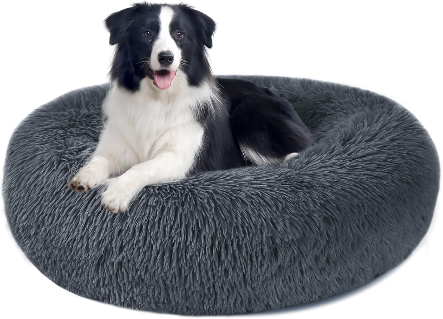 Hondenbed Kattenbed Fluffy Rond Gemaakt van Pluche - Donut Knuffelbaar Hondenkussen Hondenmand Wasbaar M/L/XL voor Kleine, Middelgrote en Grote Honden, Katten en Andere Huisdieren - Maat 60.00 x 60.00 x 20.00 cm (L x W x H)
