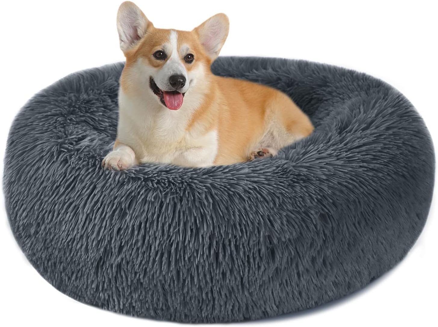 Hondenbed Kattenbed Fluffy Rond Gemaakt van Pluche - Donut Knuffelbaar Hondenkussen Hondenmand Wasbaar M/L/XL voor Kleine, Middelgrote en Grote Honden, Katten en Andere Huisdieren - Maat 60.00 x 60.00 x 20.00 cm (L x W x H)