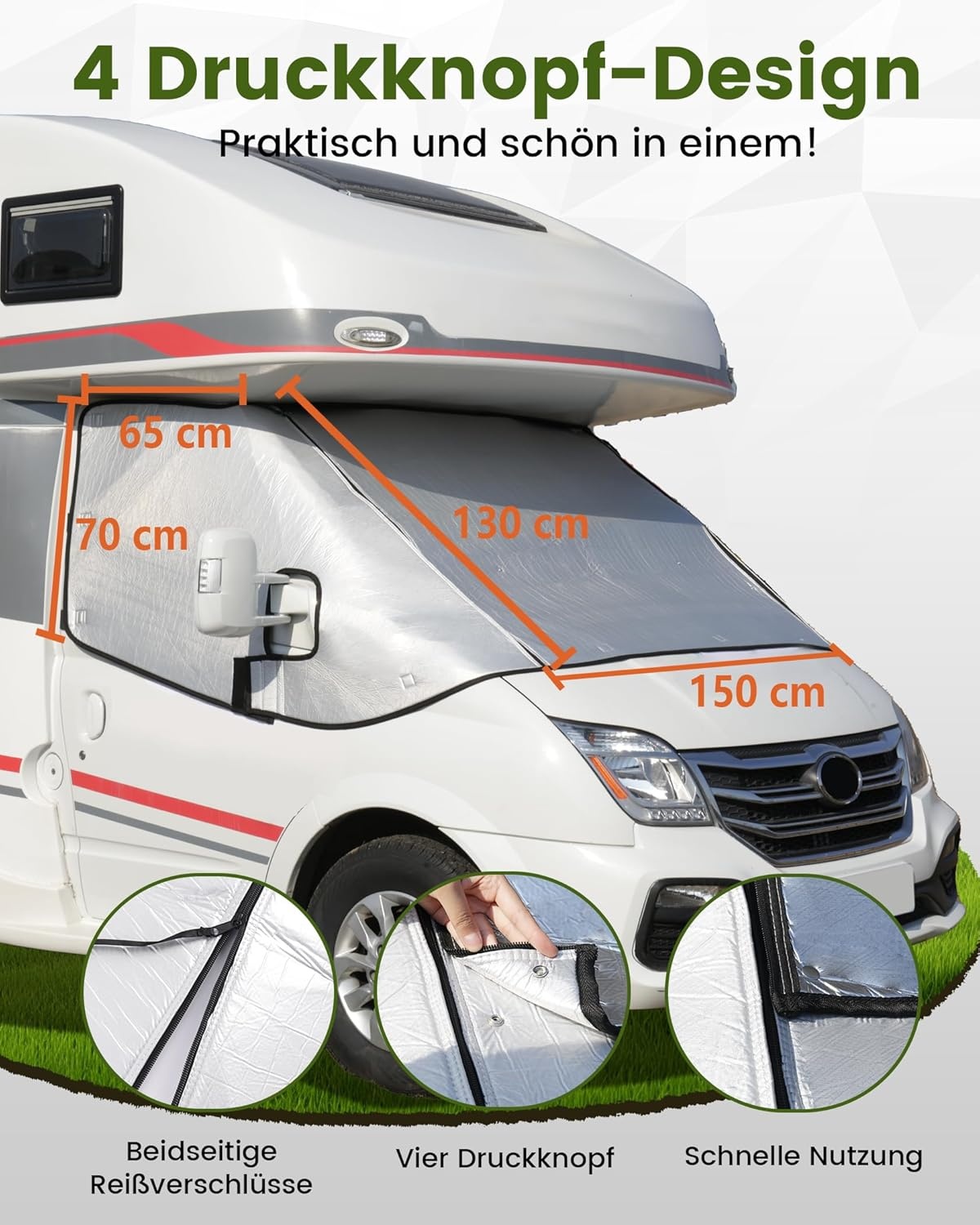 Camper Windschermhoes Zilver met Rits voor Fiat Ducato, Peugeot Boxer, Citroën Jumper X250/290 (2006-2024)