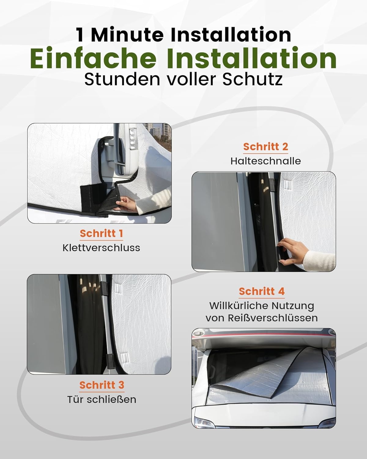 Camper Windschermhoes Zilver met Rits voor Fiat Ducato, Peugeot Boxer, Citroën Jumper X250/290 (2006-2024)
