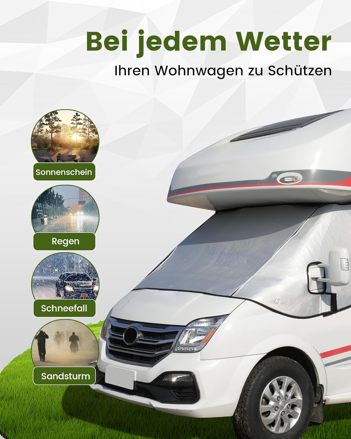 Camper Windschermhoes Zilver met Rits voor Fiat Ducato, Peugeot Boxer, Citroën Jumper X250/290 (2006-2024)