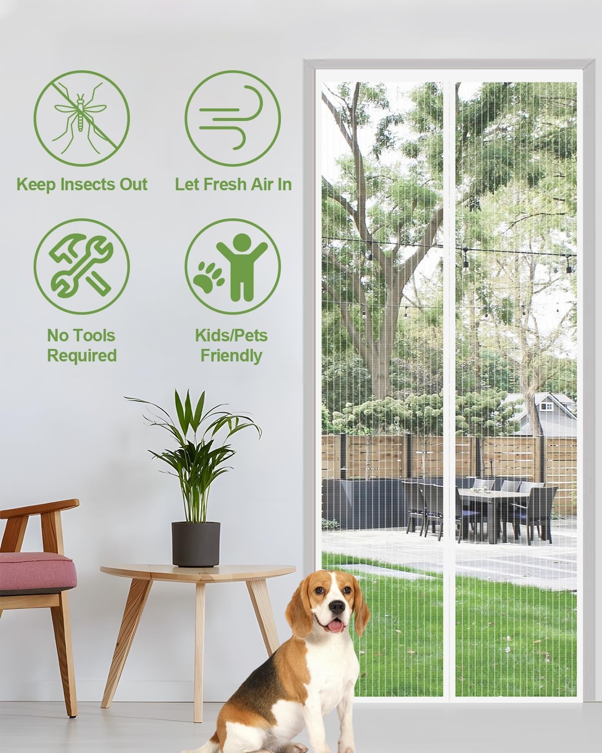 Auxmir Magnetisch muggennet, 80 x 200 cm, gordijn tegen insecten, voordeur, terrasdeur, luchtdoorlatend, automatische sluiting met fijn net, wit