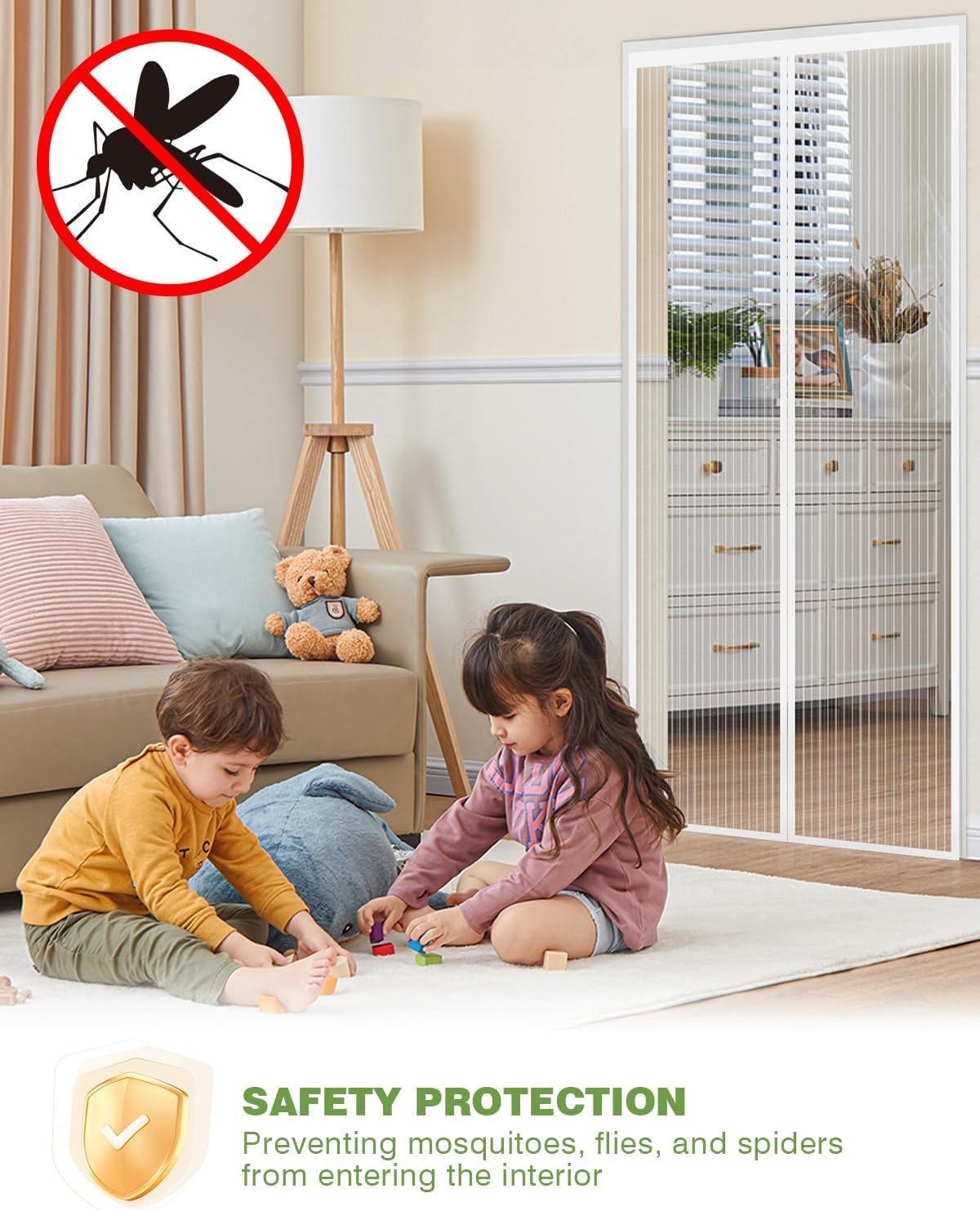 Auxmir Magnetisch muggennet, 80 x 200 cm, gordijn tegen insecten, voordeur, terrasdeur, luchtdoorlatend, automatische sluiting met fijn net, wit