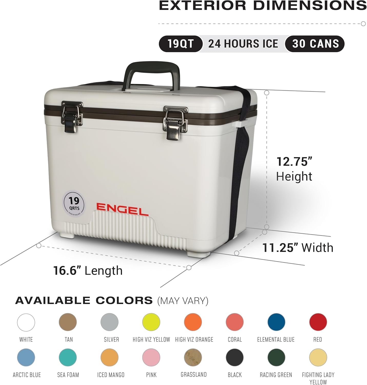 ENGEL Koelbox 19qt (18 liter), lekvrij, luchtdicht, droogkastkoeler voor kamperen, vissen, wandelen, kleine hardshell-lunchboxkoeler voor dames en heren