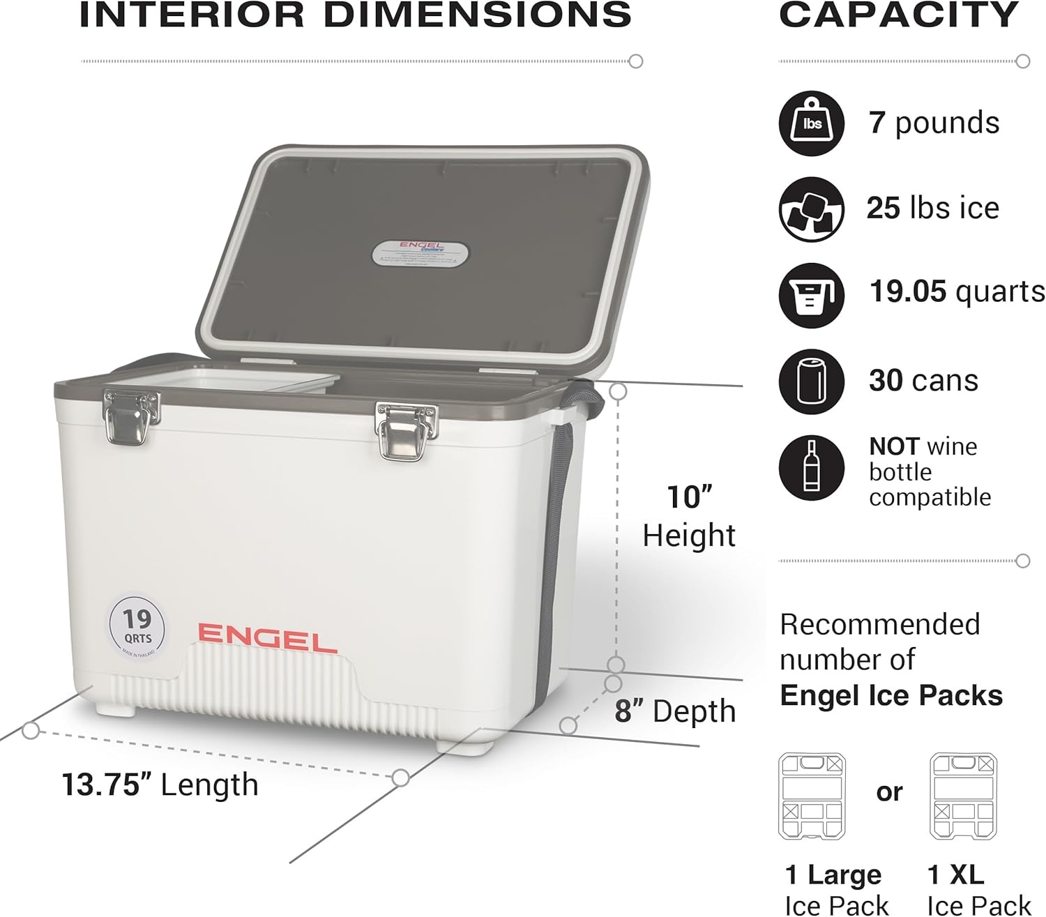 ENGEL Koelbox 19qt (18 liter), lekvrij, luchtdicht, droogkastkoeler voor kamperen, vissen, wandelen, kleine hardshell-lunchboxkoeler voor dames en heren
