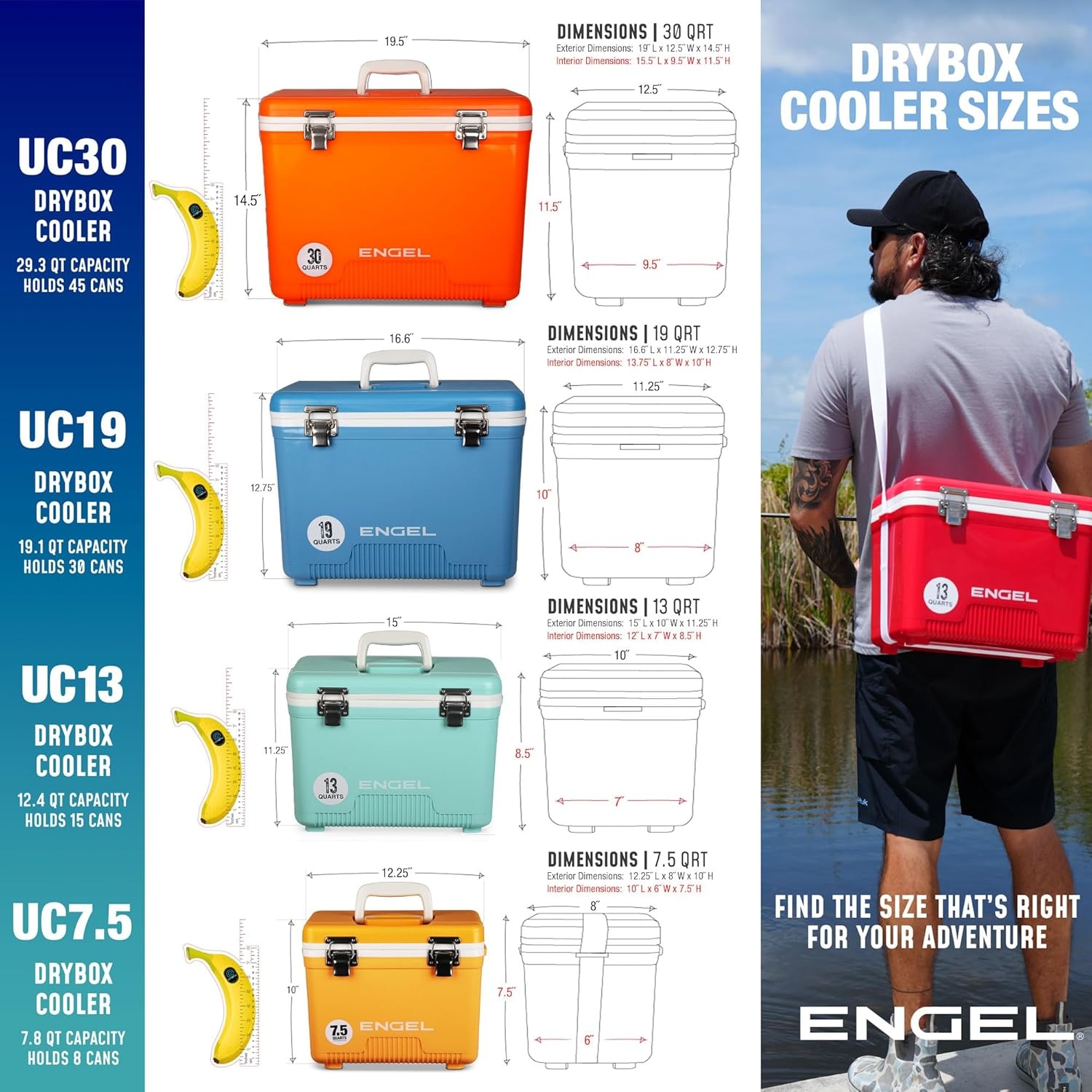 ENGEL Koelbox 19qt (18 liter), lekvrij, luchtdicht, droogkastkoeler voor kamperen, vissen, wandelen, kleine hardshell-lunchboxkoeler voor dames en heren