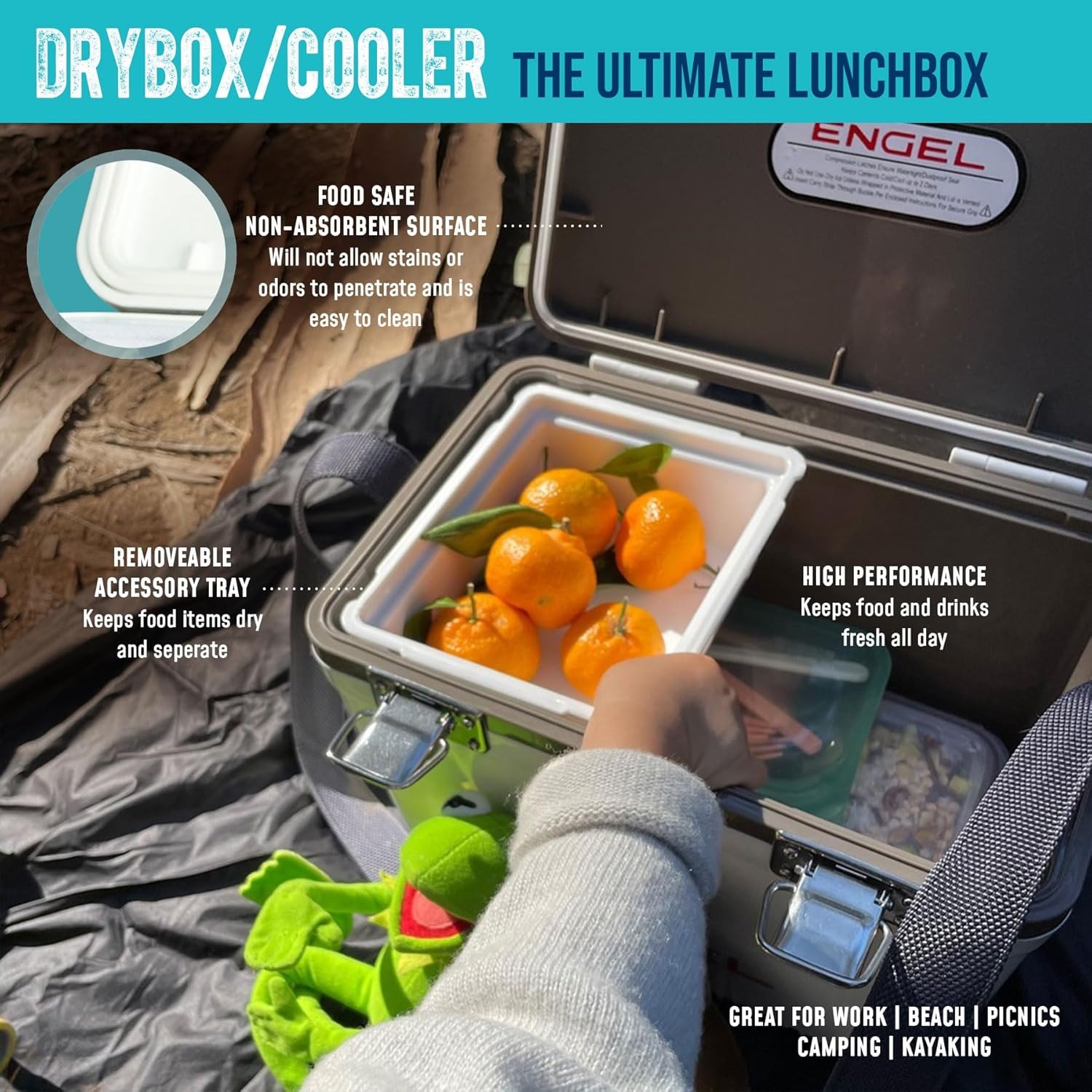 ENGEL Koelbox 19qt (18 liter), lekvrij, luchtdicht, droogkastkoeler voor kamperen, vissen, wandelen, kleine hardshell-lunchboxkoeler voor dames en heren