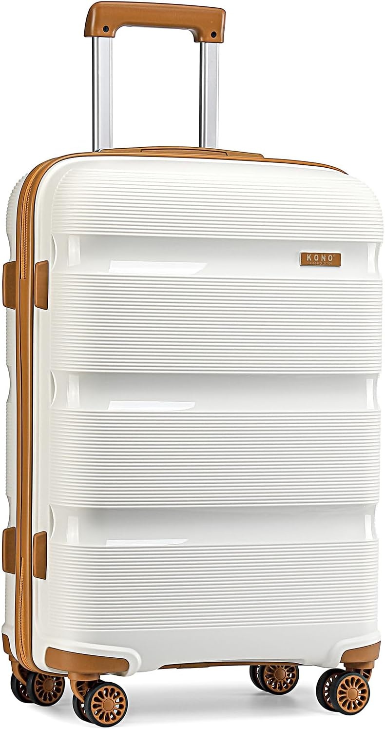 Kono 24 inch Trolley Koffer Lichtgewicht PP Hardcase met 4 Spinnerwielen en TSA-slot - Crème