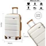 Kono 24 inch Trolley Koffer Lichtgewicht PP Hardcase met 4 Spinnerwielen en TSA-slot - Crème