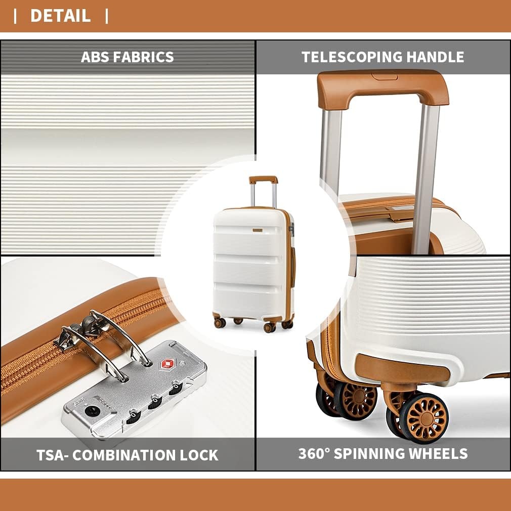 Kono 24 inch Trolley Koffer Lichtgewicht PP Hardcase met 4 Spinnerwielen en TSA-slot - Crème