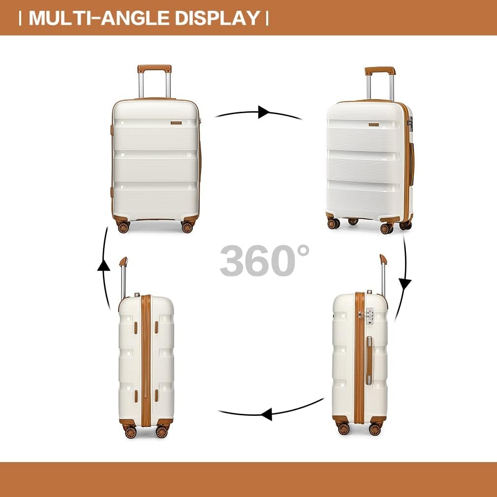 Kono 24 inch Trolley Koffer Lichtgewicht PP Hardcase met 4 Spinnerwielen en TSA-slot - Crème