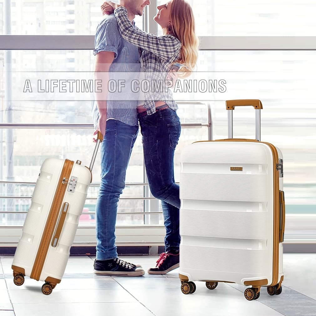 Kono 24 inch Trolley Koffer Lichtgewicht PP Hardcase met 4 Spinnerwielen en TSA-slot - Crème