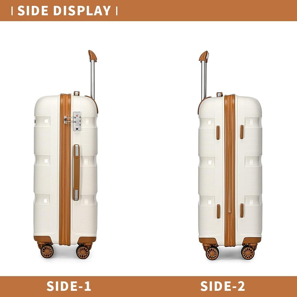 Kono 24 inch Trolley Koffer Lichtgewicht PP Hardcase met 4 Spinnerwielen en TSA-slot - Crème
