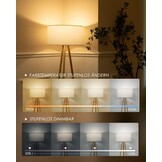 Allesin Houten Tripod LED Vloerlamp met Witte Stoffen Kap - Dimbaar & Kleurtemperatuur Instelbaar (E27)