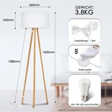 Allesin Houten Tripod LED Vloerlamp met Witte Stoffen Kap - Dimbaar & Kleurtemperatuur Instelbaar (E27)