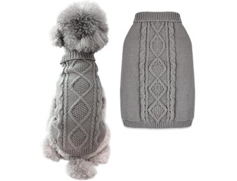 Hondentruien, warme rolkraag, gebreide trui, zachte gebreide trui voor huisdieren, fleece trui, winterkleding voor kleine tot middelgrote honden (grijs XL)