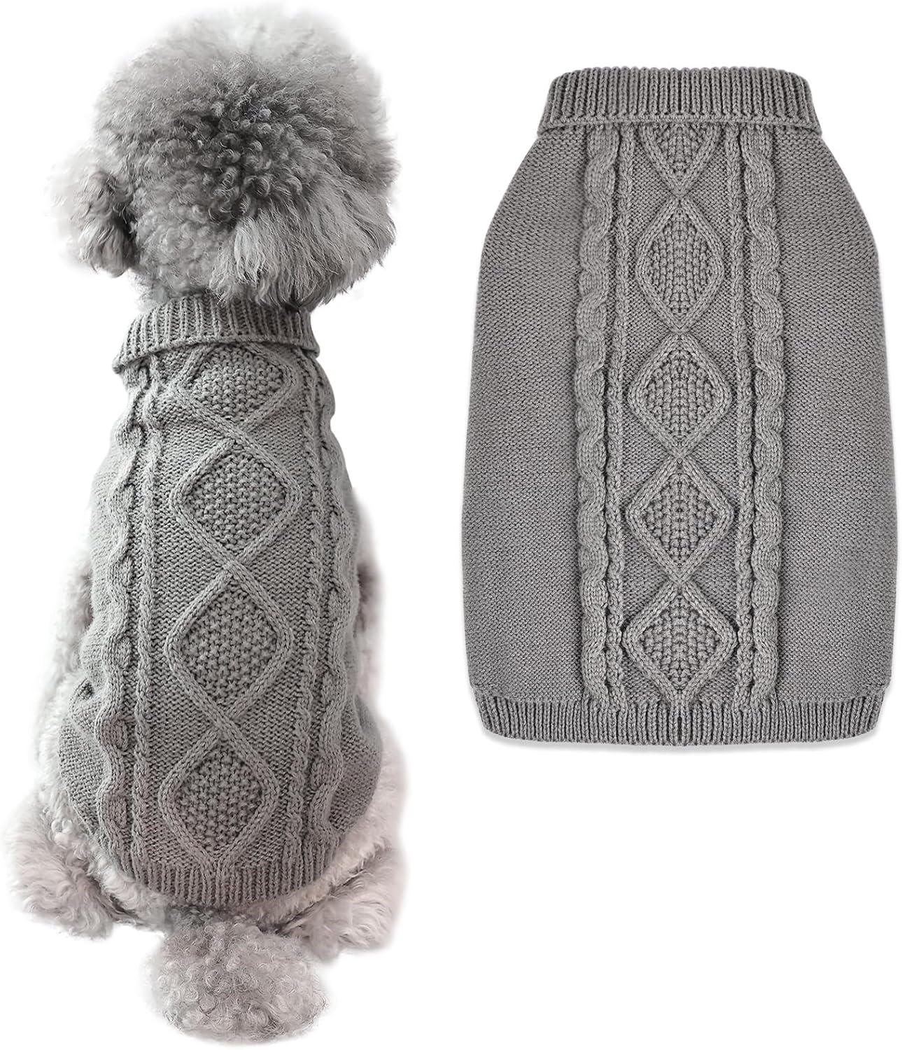 Hondentruien, warme rolkraag, gebreide trui, zachte gebreide trui voor huisdieren, fleece trui, winterkleding voor kleine tot middelgrote honden (grijs XL)