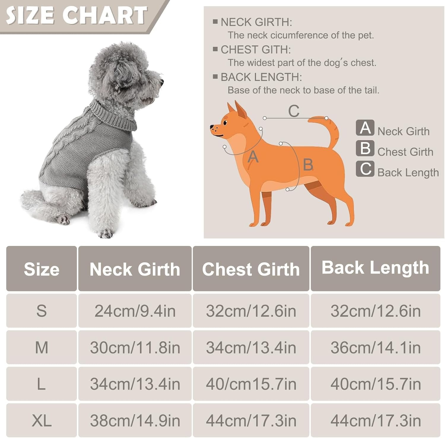Hondentruien, warme rolkraag, gebreide trui, zachte gebreide trui voor huisdieren, fleece trui, winterkleding voor kleine tot middelgrote honden (grijs XL)