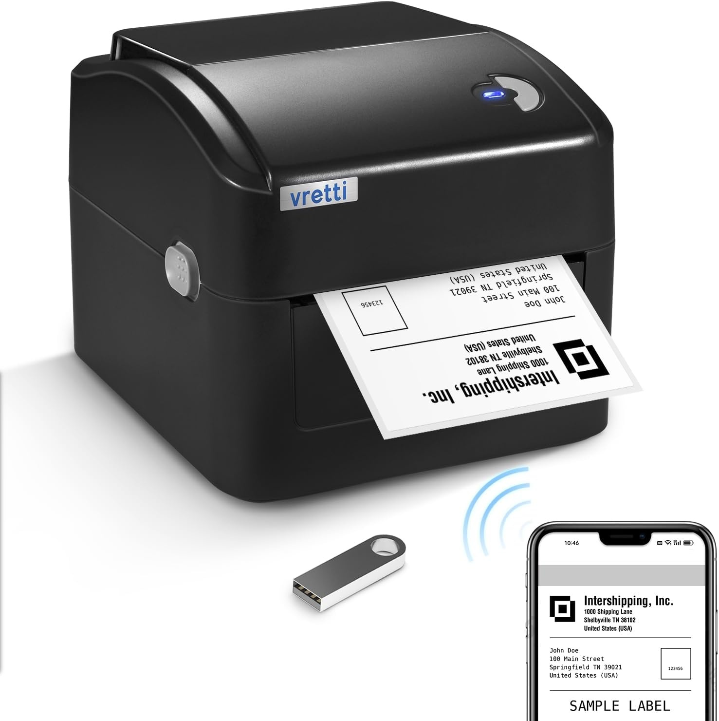 vretti Professionele thermische labelprinter met wifi en USB, zonder cartridge, 70% besparend, 3x levensduur, 99,99% succesvol scannen, compatibel met Amazon, DHL, eBay, Shopify