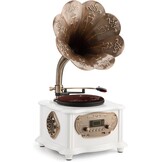 Zwarte retro platenspeler, platenspeler met bluetooth, fonograaf, FM-radio, bediening via afstandsbediening