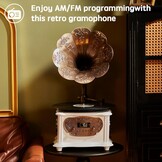 Zwarte retro platenspeler, platenspeler met bluetooth, fonograaf, FM-radio, bediening via afstandsbediening
