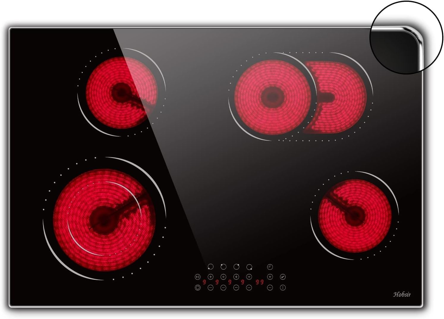 Hobsir Keramische Kookplaat 60 cm met 4 Zones, 6600W en Touch Control