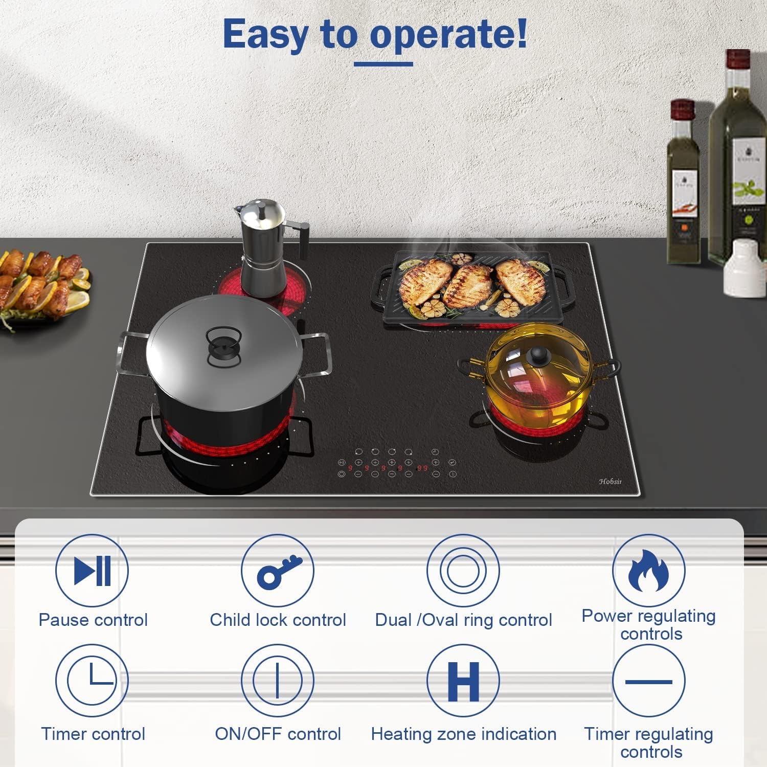 Hobsir Keramische Kookplaat 60 cm met 4 Zones, 6600W en Touch Control