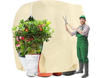 Winterbescherming voor planten, winterbescherming voor potplanten, vorstbescherming, ademend, herbruikbare plantenbeschermingshoes met trekkoord voor balkonplanten, beige, 160 x 240 cm