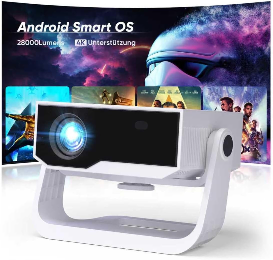Wielio Smart beamer geïntegreerde app, native 1080P met 4K ondersteuning, wifi 6 en Bluetooth 5.2, stille ventilator (<30 dB), 120° verstelbare standaard, automatische trapeziumcorrectie, voor iOS