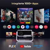 Wielio Smart beamer geïntegreerde app, native 1080P met 4K ondersteuning, wifi 6 en Bluetooth 5.2, stille ventilator (<30 dB), 120° verstelbare standaard, automatische trapeziumcorrectie, voor iOS
