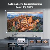 Wielio Smart beamer geïntegreerde app, native 1080P met 4K ondersteuning, wifi 6 en Bluetooth 5.2, stille ventilator (<30 dB), 120° verstelbare standaard, automatische trapeziumcorrectie, voor iOS