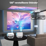 Wielio Smart beamer geïntegreerde app, native 1080P met 4K ondersteuning, wifi 6 en Bluetooth 5.2, stille ventilator (<30 dB), 120° verstelbare standaard, automatische trapeziumcorrectie, voor iOS