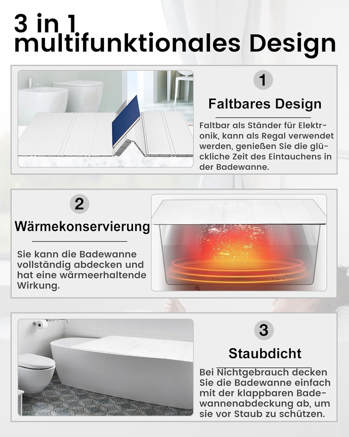 70 x 170 cm, badkuipafdekking tot 6 kg belastbaar, 7 mm pvc, opvouwbare badplank, isolatieplaat, stofdicht, waterdicht, voor huis, badkuip, badkamer, spa, wit