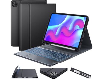 Earto Hoes met QWERTZ Toetsenbord en Touchpad voor iPad Air 11" 2024/2025 (M2/M3) / iPad Pro 11" / Air 5/4 10.9" - Zwart