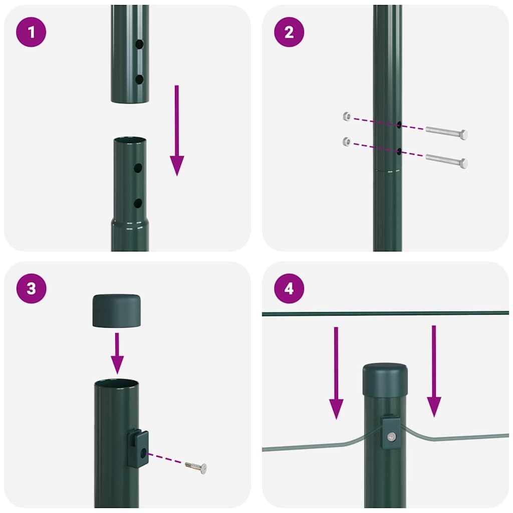 vidaXL Hekpalen 13 pcs Groen Ø32mm 210 cm Gegalvaniseerd staal