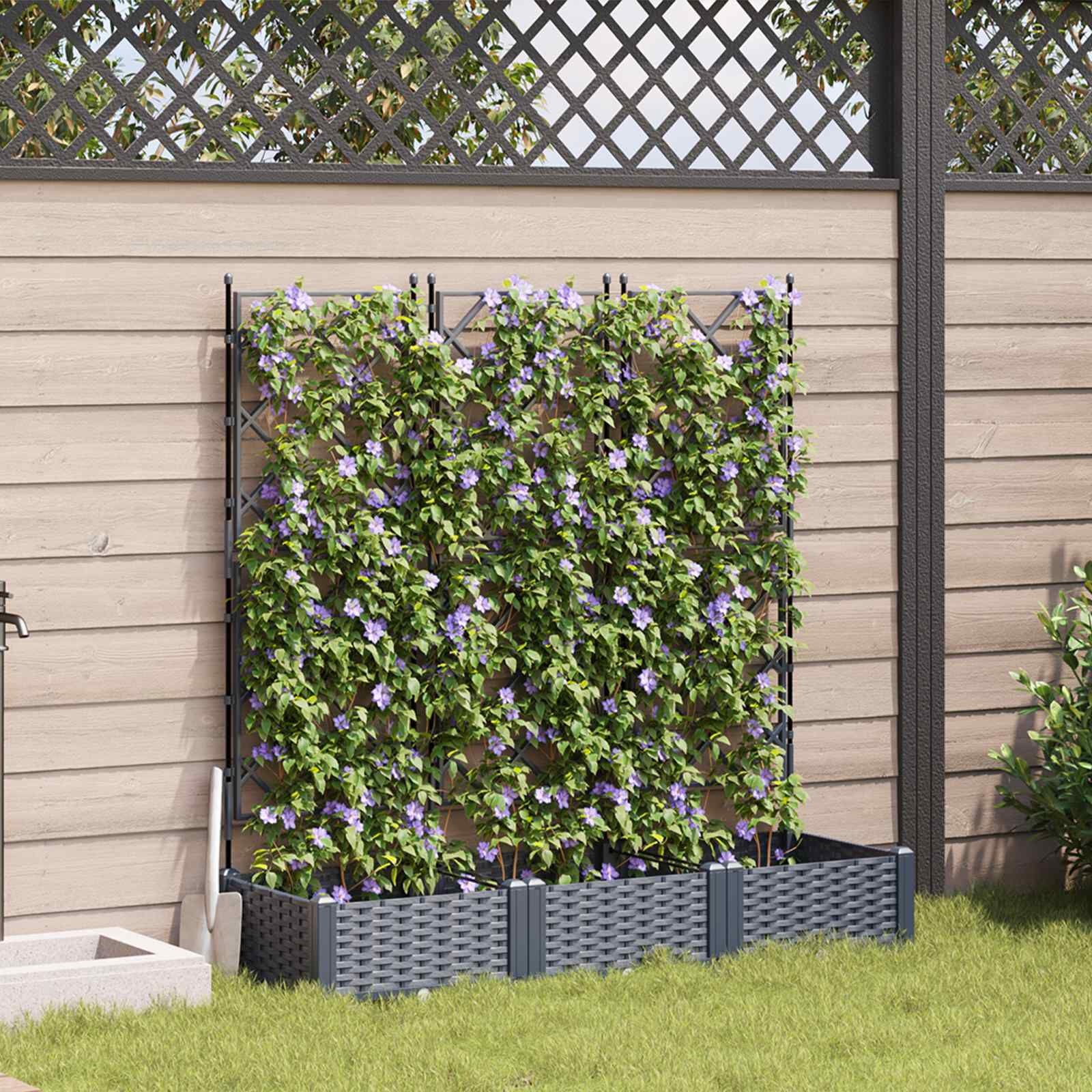 vidaXL Tuindruppel met Trellis 3 pcs Grijs 120 x 40 x 125,5 cm PP