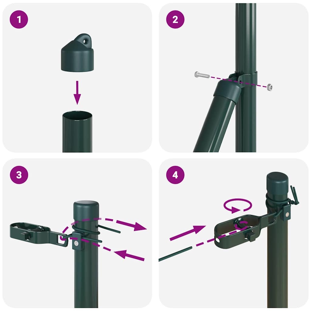 vidaXL Hekpalen 13 pcs Groen Ø32mm 210 cm Gegalvaniseerd staal