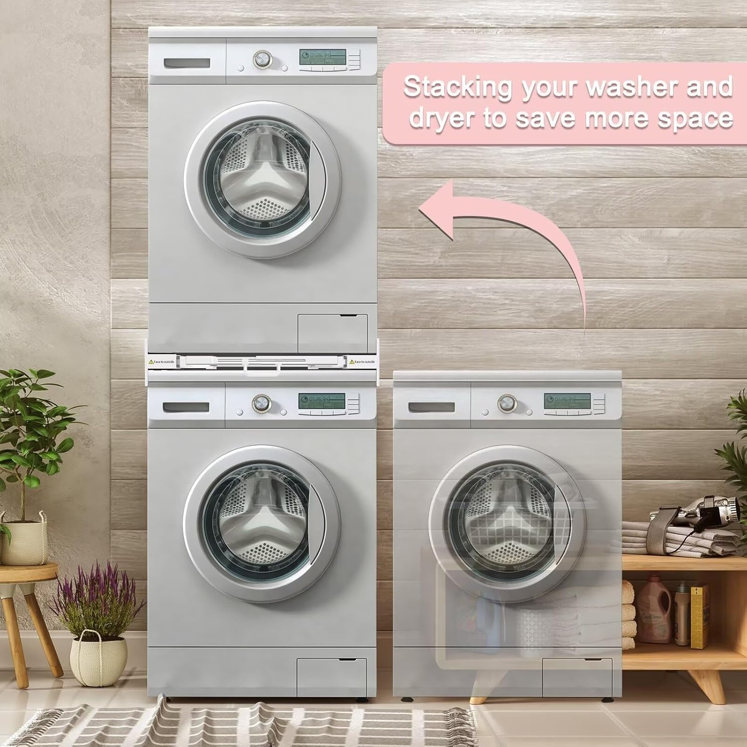 NIUXX Universele Stapelkit Wasmachine en Droger 53-68 cm met Uitschuifbare Plank